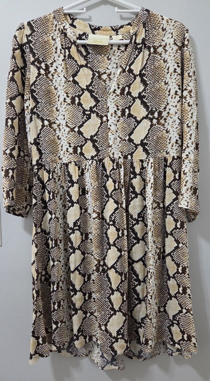 Maeve Anthropologie Snake Python Print Dress Small Boho 3/4 Sleeve Flowy